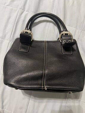 Tignanello Black Pebbled Leather Tote with Chain-Print Lining